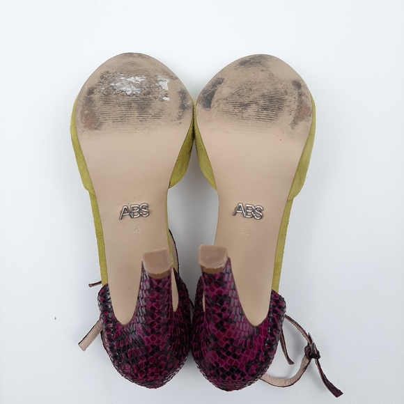Allen Schwartz Citron Raspberry Deco Suede and Snakeskin Heels Size 9.5 - Picture 5 of 16